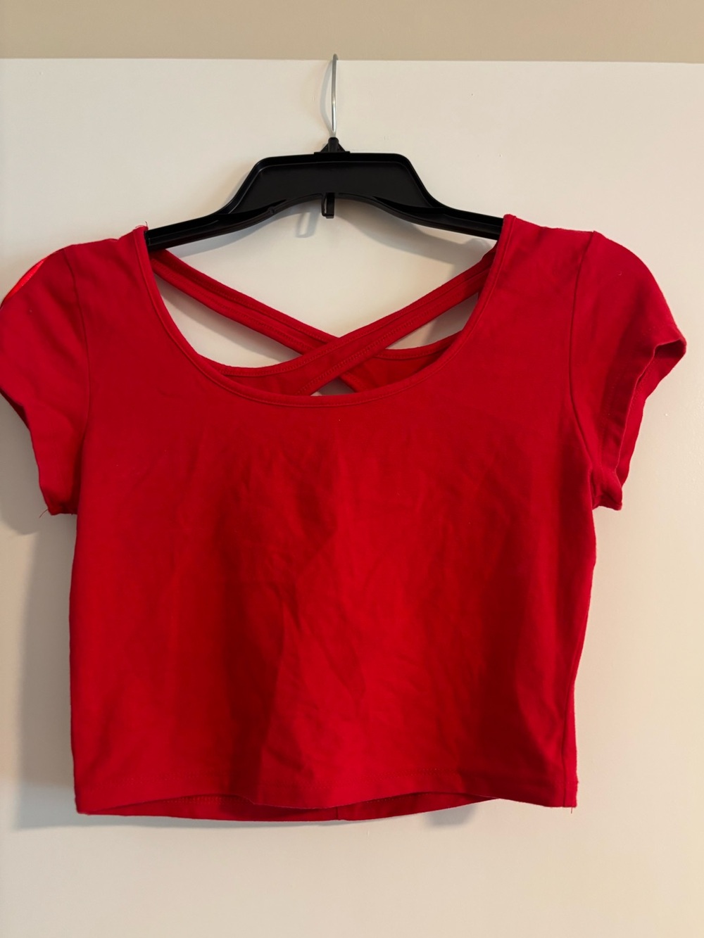 Ambiance Red Crisscross Back Crop Tee